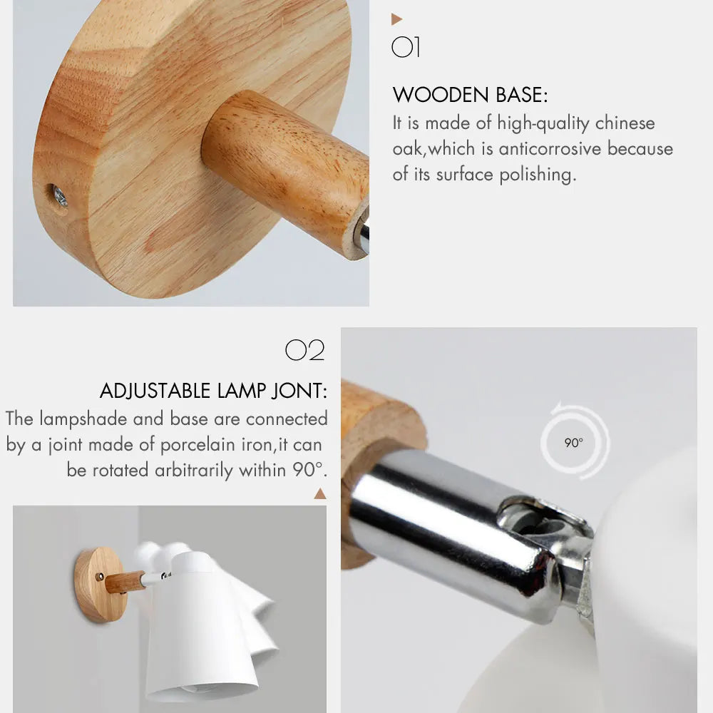 Applique murale en bois nordique chevet applique murale interrupteur applique murale moderne pour chambre macaron 6 couleur tête de direction E27 85-285V - vue 6 sur 20