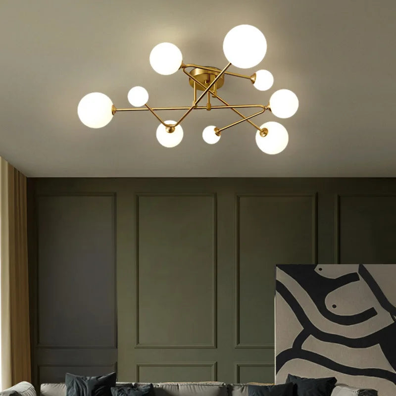 2024 Modern Golden LED Chandelier For Living Room Bedroom Nordic Luxury Glass Ball Ceiling Hanging Lamp - vue 3 sur 9