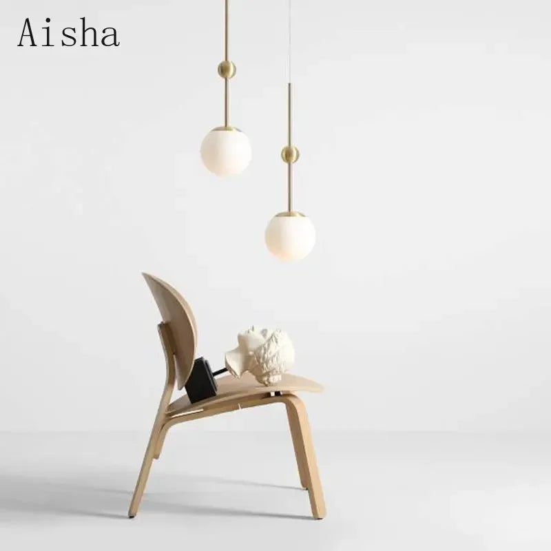 lustre en verre doré design créatif trois têtes éclairage moderne - vue 3 sur 9