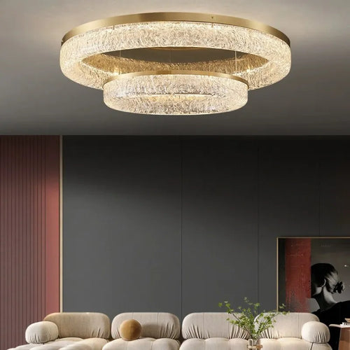 Plafonnier Led rond en laiton au design nordique moderne - vue 2 sur 14