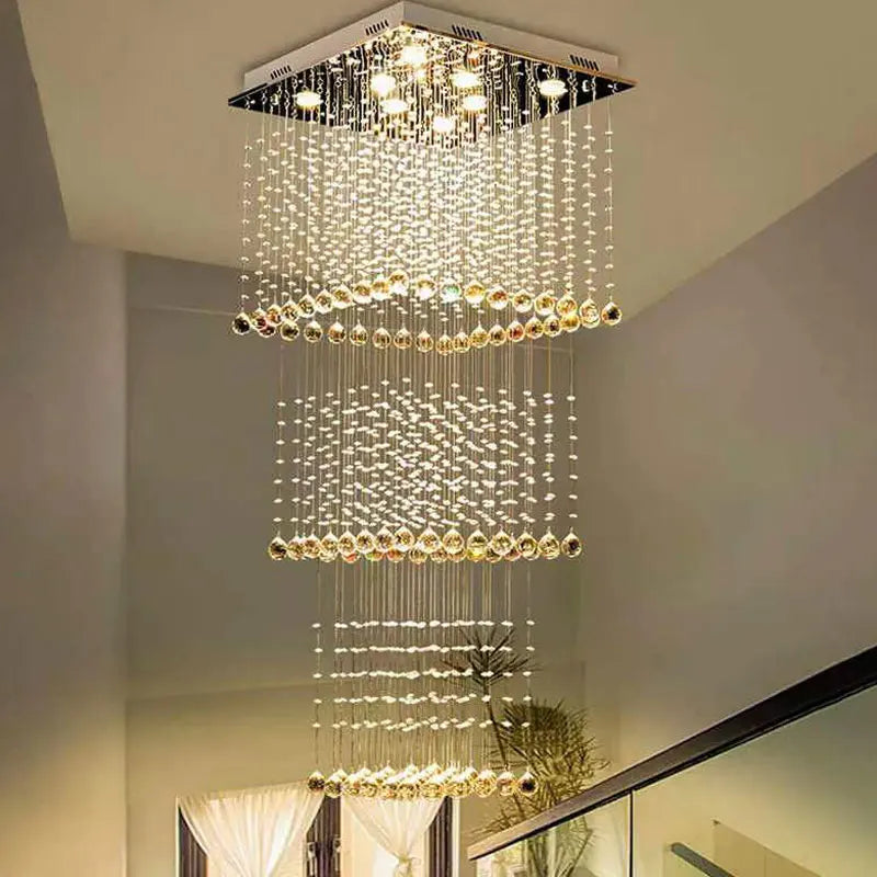 Duplex building, living room, large chandelier, square hotel villa, modern crystal hollow staircase, long chandelier - vue 2 sur 7