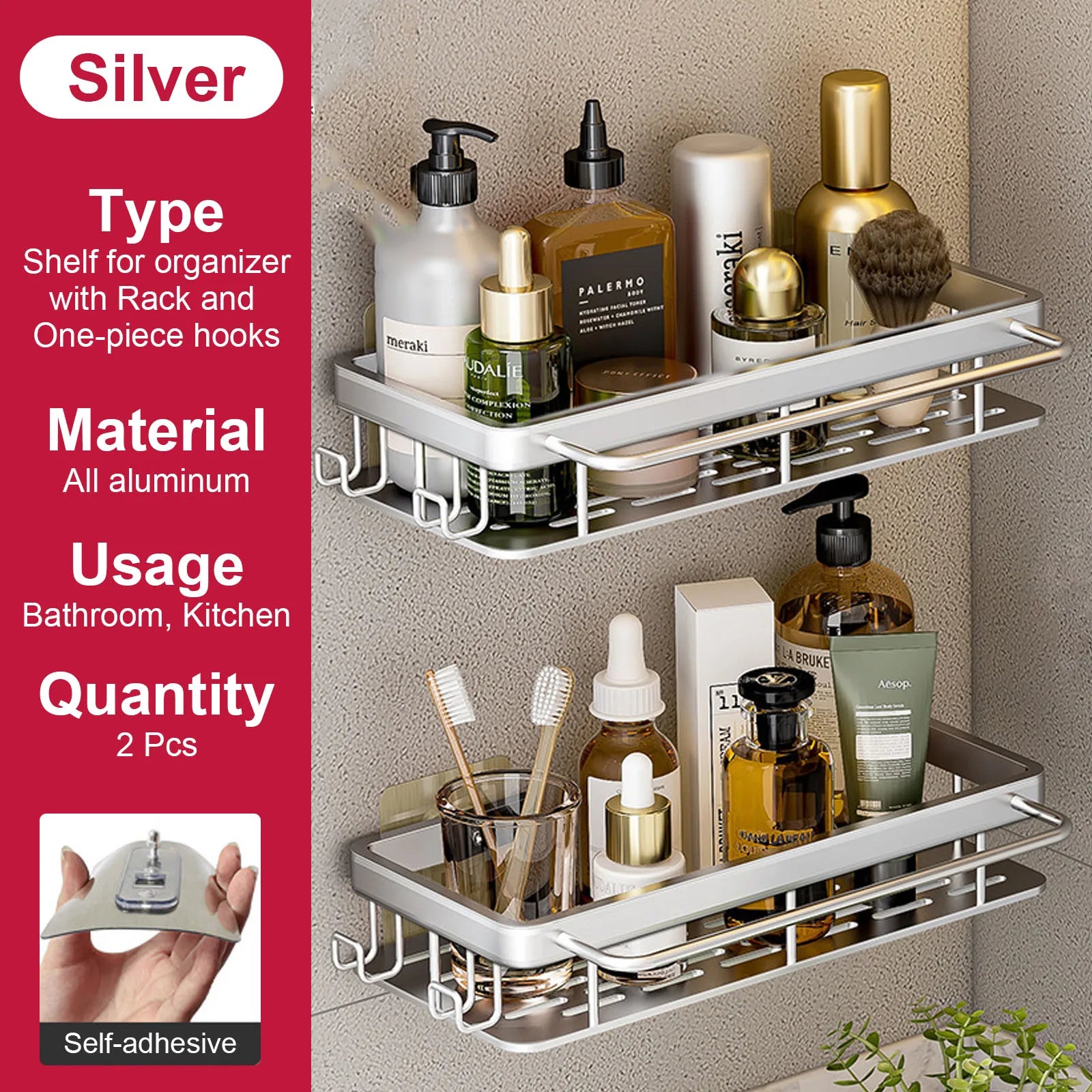 etagère murale sans perçage pour rangement de salle de bain et cuisine - vue 17 sur 30