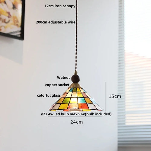 suspension en verre coloré avec fil de bois réglable moderne - vue 21 sur 25