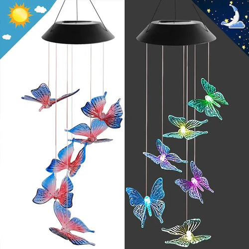 lampe solaire led colorée avec boule cristal papillon pour jardin - vue 10 sur 12