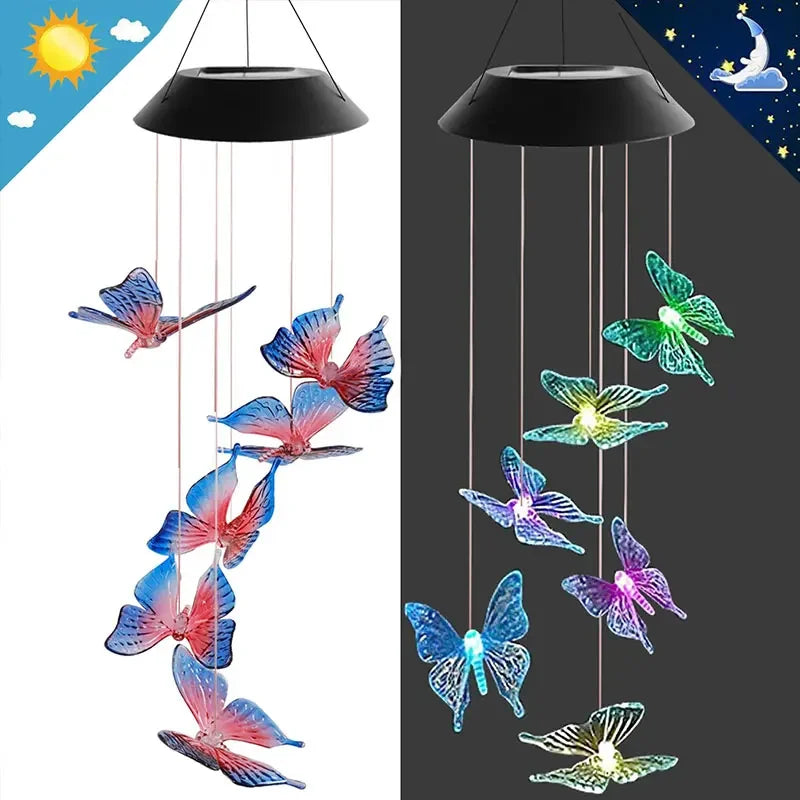 lampe solaire led colorée avec boule cristal papillon pour jardin - vue 10 sur 12