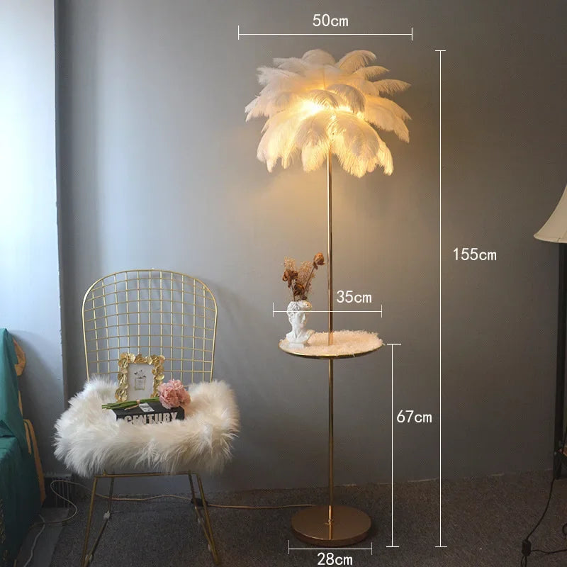 lampadaire décoratif en plumes d'autruche avec luminaire led - vue 17 sur 18