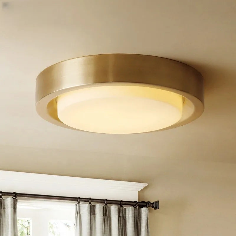 plafonnier rond en cuivre avec abat jour en verre moderne - vue 1 sur 8