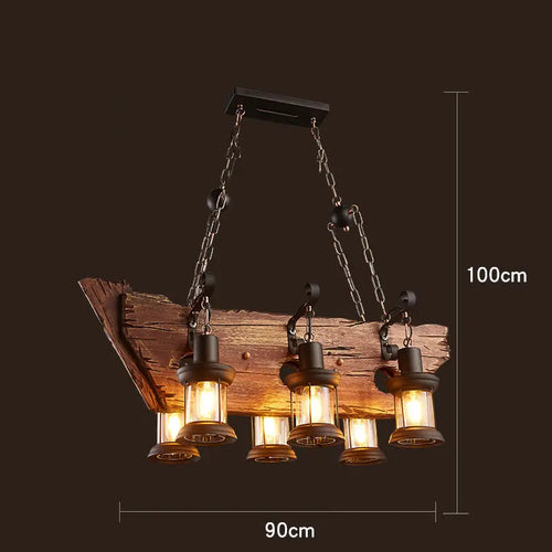 Lustre rétro en bois massif pour salle à manger Bar LOFT bois diverses formes Suspension décor intérieur Luminaire - vue 24 sur 24