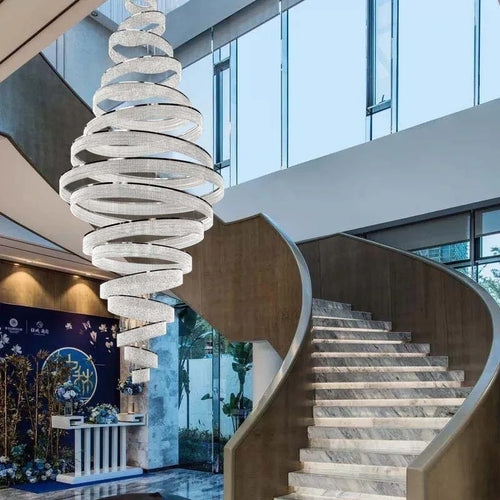 Escalier de luxe LED en Cristal lustre pour salon hall grand anneau moderne Cristal suspendu éclairage Chrome longue lampe d'intérieur - vue 7 sur 13