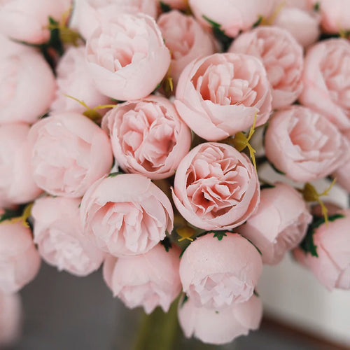 bouquet de 27 roses et pivoines artificielles en soie décoratif - vue 7 sur 12