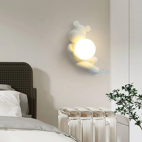 Chrome White Pink Bear Lights Art Design Bedroom Bedside Wall Lamps Resin Animal Glass Sconces Living Room Decorative Wall Light - vue 3 sur 18