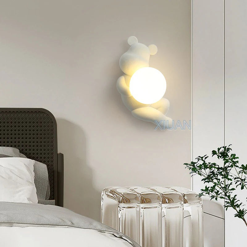 Chrome White Pink Bear Lights Art Design Bedroom Bedside Wall Lamps Resin Animal Glass Sconces Living Room Decorative Wall Light - vue 2 sur 18