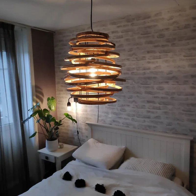 lustre en rotin style japonais vintage éclairage intérieur en bambou - vue 4 sur 5