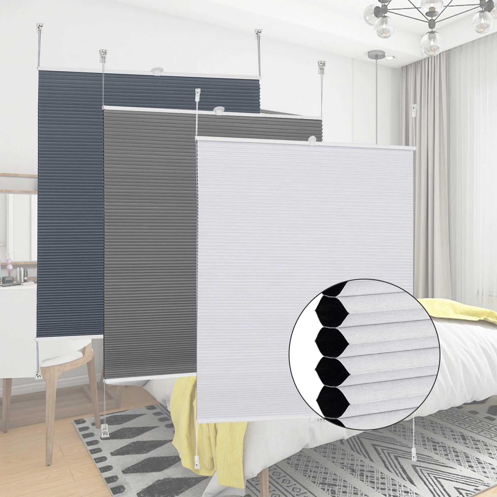 Store plissé alvéolé sans perçage pour fenêtres chambre - vue 1 sur 7