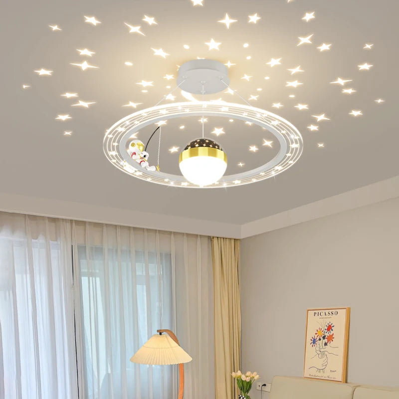 Lustre LED rond d'astronaute à gradation pour chambre d'enfant - vue 3 sur 12