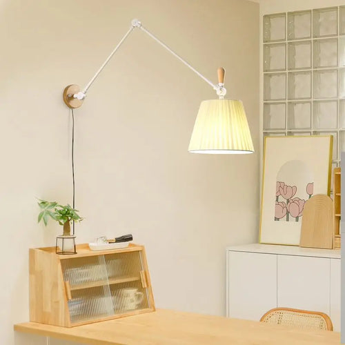 Nordic Shiftable Rocker Arm Wall Lamps Fabric Lampshade Dining Table Wall Light for Bedside Study Reading Lighting ON/OFF Switch - vue 2 sur 14