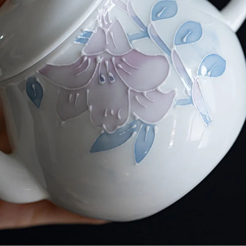 Théière céramique chinoise motifs floraux peints main 160ml - vue 6 sur 7