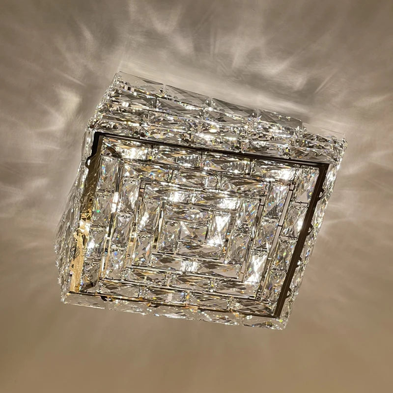 plafonnier en acier inoxydable et cristal design moderne créatif carré - vue 5 sur 9