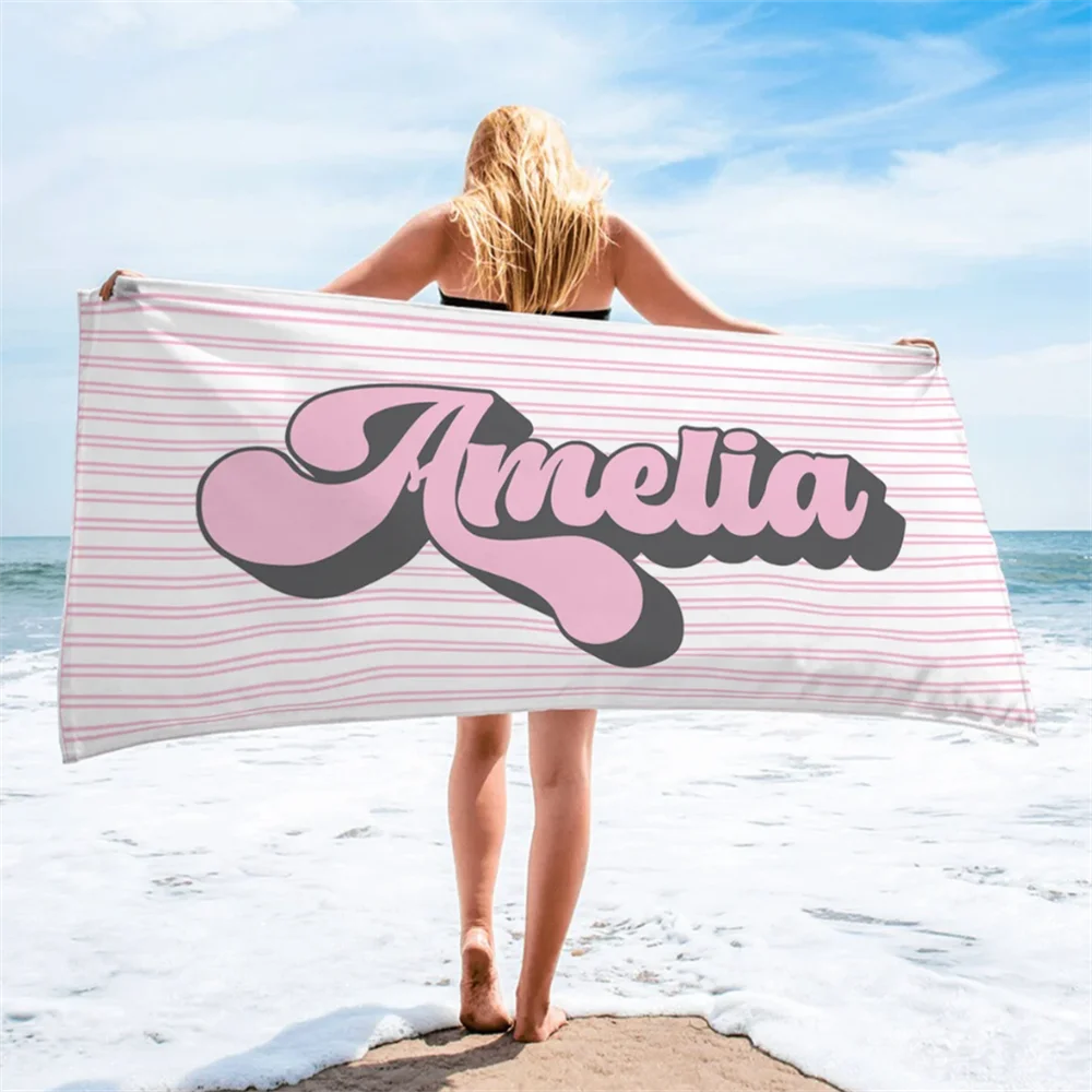 serviette de plage personnalisée rayures style retro - vue 3 sur 5