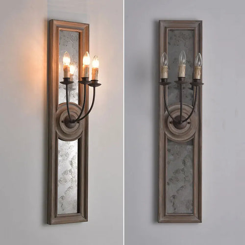 applique murale rétro américaine en bois et vieux fer avec miroir - vue 2 sur 6