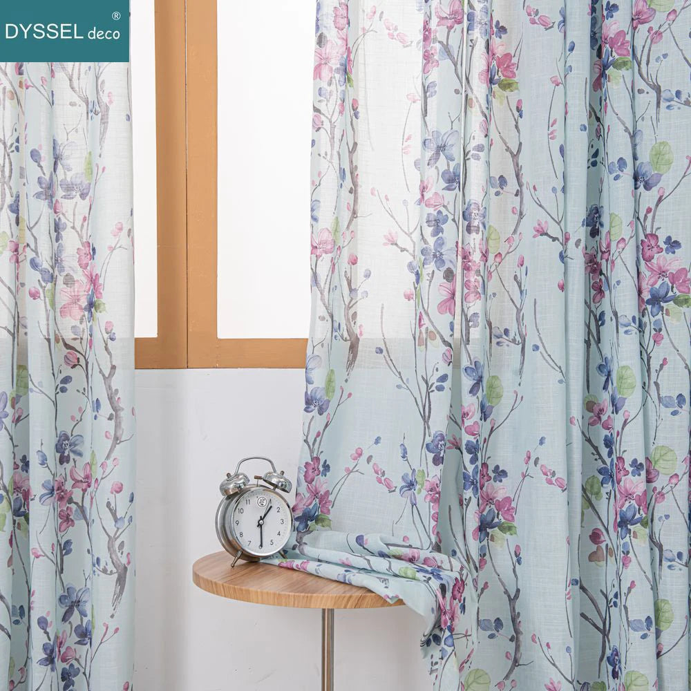 Rideau léger motif floral style européen salon chambre - vue 2 sur 8