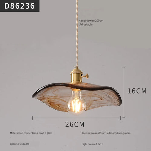 suspension moderne en laiton avec abat-jour rustique en verre de noyer - vue 19 sur 30