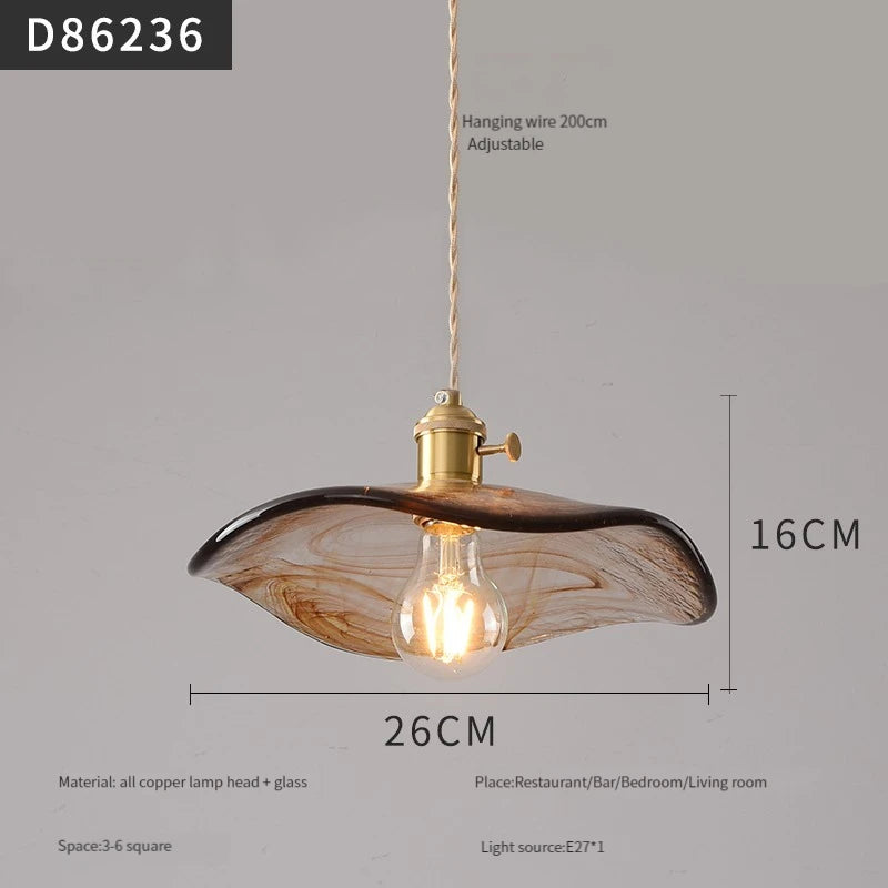 suspension moderne en laiton avec abat-jour rustique en verre de noyer - vue 19 sur 30
