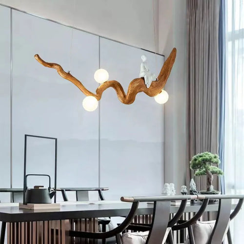 Lustre design Zen résine style bois à Branches suspension - vue 4 sur 7