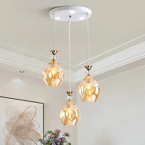 lustre suspendu en verre teinté pour décoration nordique de restaurant - vue 5 sur 12