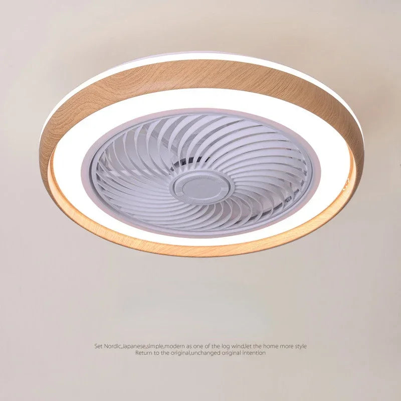 ventilateur électrique moderne en bois avec lumière led à distance - vue 3 sur 7