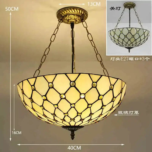 lustre en verre teinté style tiffany pour décoration intérieure suspendue - vue 5 sur 11