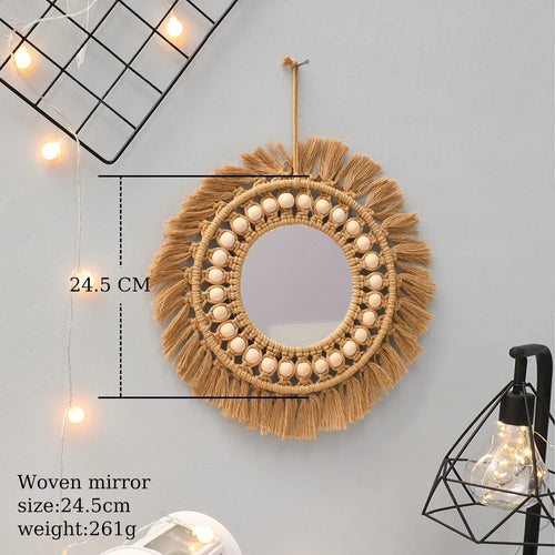 miroir rond en macramé style bohème pour décoration murale - vue 12 sur 19