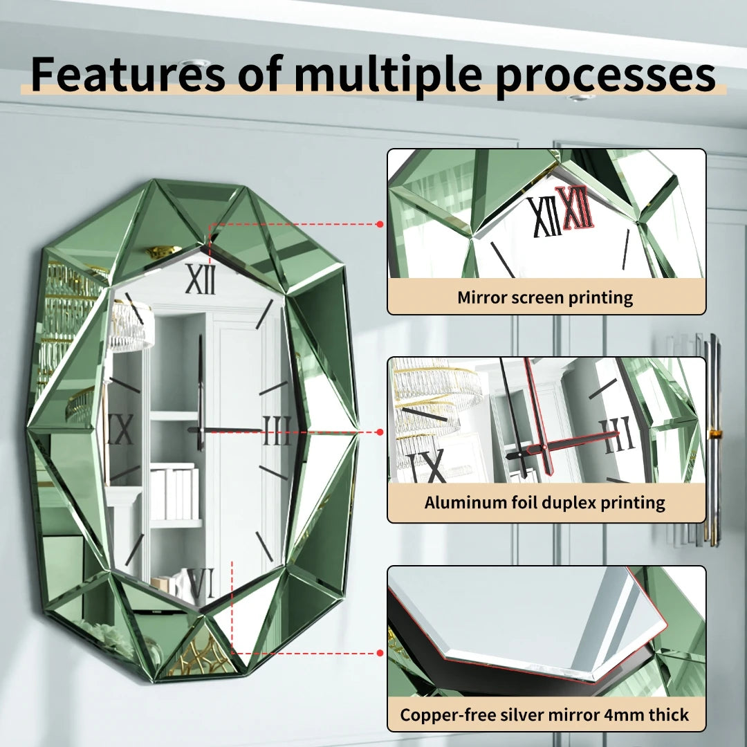miroir mural décoratif asymétrique en verre argenté avec détails biseautés - vue 5 sur 9
