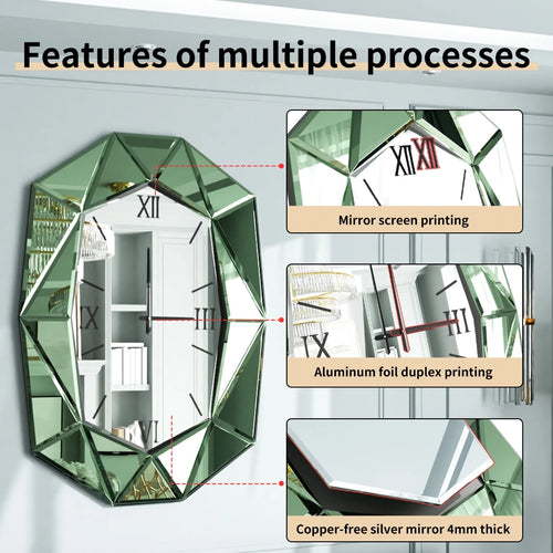 miroir mural décoratif asymétrique en verre argenté avec détails biseautés - vue 5 sur 9