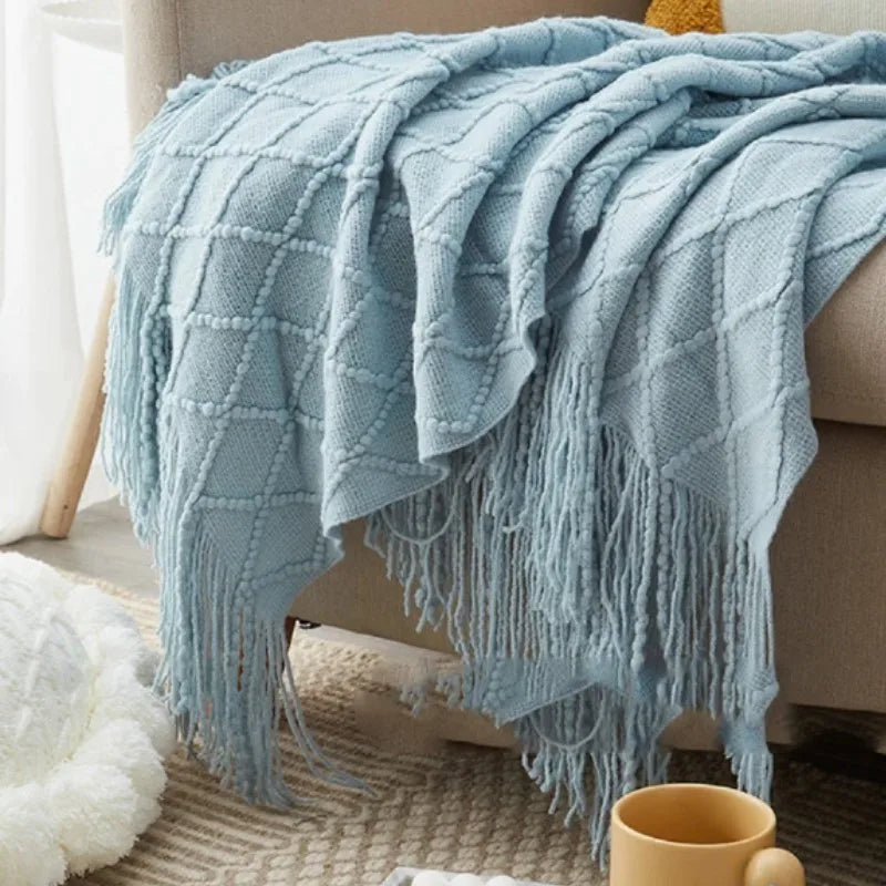 plaid tricoté jacquard motif carreaux style nordique