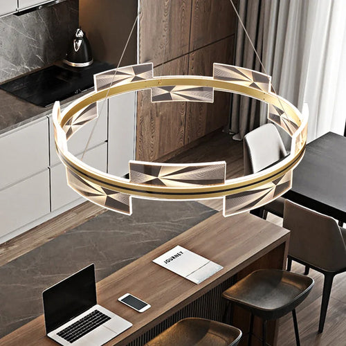 lustre moderne créatif design géométrique avec cercle doré - vue 4 sur 8