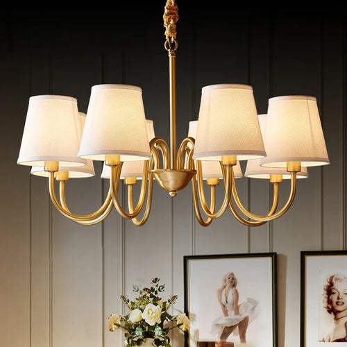 lustre led moderne en tissu et cuivre pour éclairage intérieur - vue 2 sur 9