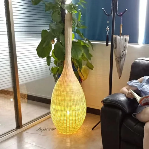 lampadaire en bambou design wabi sabi pour décoration intérieure unique - vue 3 sur 18