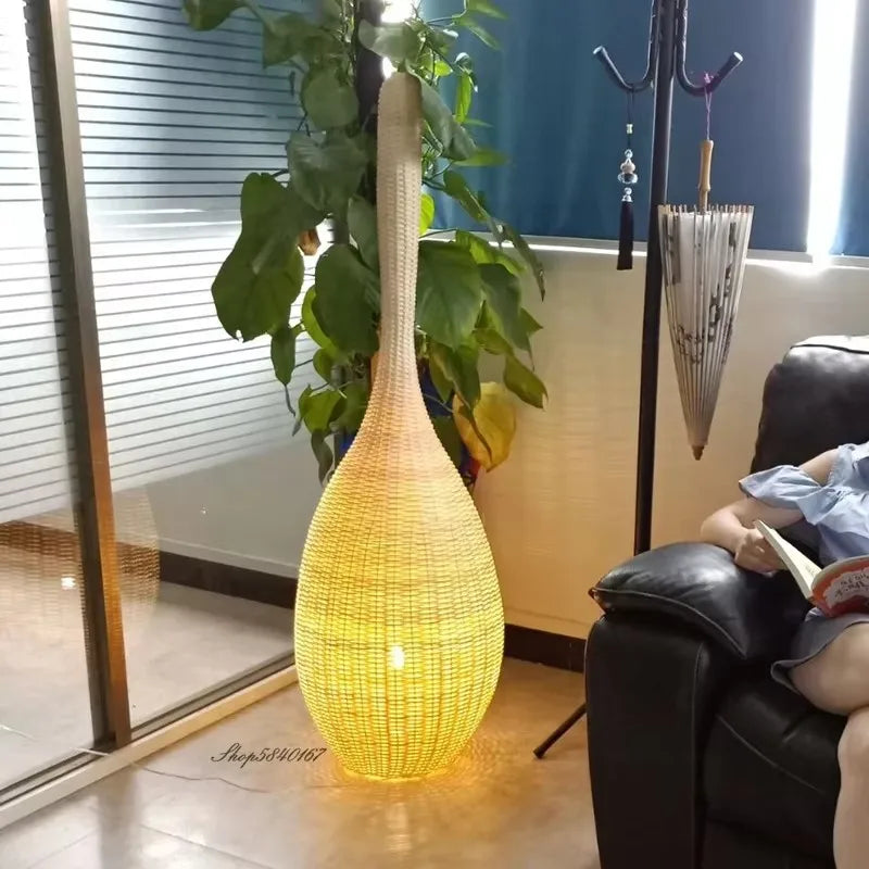 lampadaire en bambou design wabi sabi pour décoration intérieure unique - vue 3 sur 18