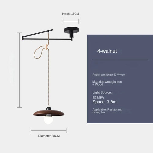 lustre moderne à led créatif avec bras rétractable en bois artistique - vue 13 sur 16