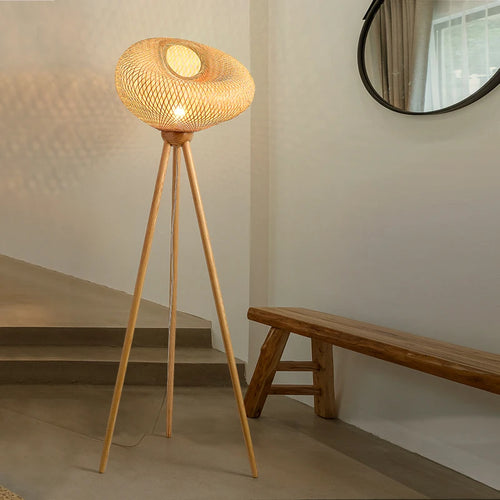 lampadaire japonais retro art en bambou pour intérieur élégant - vue 3 sur 9