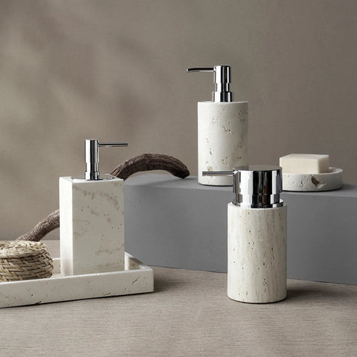 ensemble daccessoires en travertin beige pour salle de bain - vue 6 sur 20