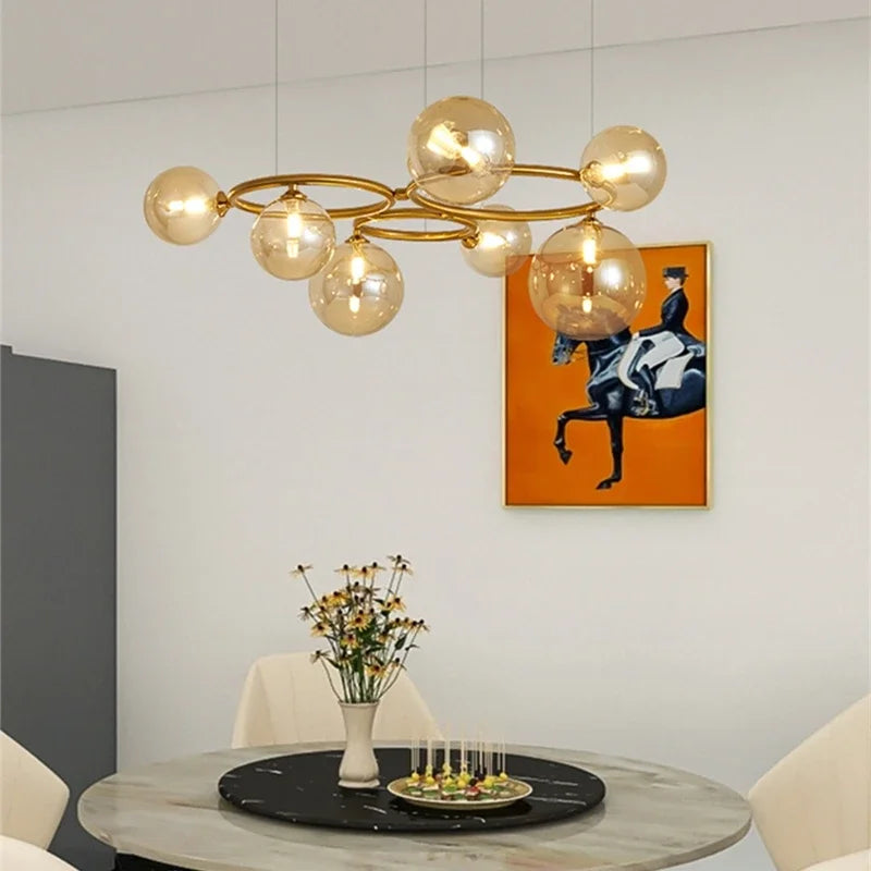 lustre nordique en verre fumé et doré pour intérieur moderne - vue 3 sur 12