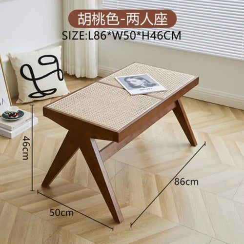 tabouret en rotin véritable style nordique pour changer de chaussures - vue 12 sur 14