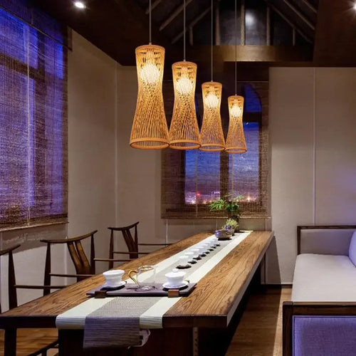 lustre en bambou japonais style chinois en rotin tissé - vue 2 sur 15