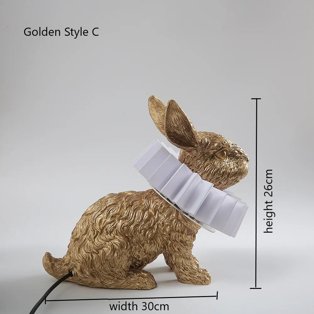 lampe de table créative en résine avec écharpe de lapin décorative - vue 9 sur 15