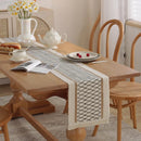 Chemin de table bohème coton lin géométrique pompons