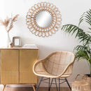 miroir mural rond en rotin pour décoration intérieure