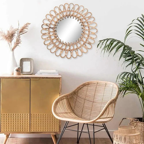 miroir mural rond en rotin pour décoration intérieure - vue 5 sur 6