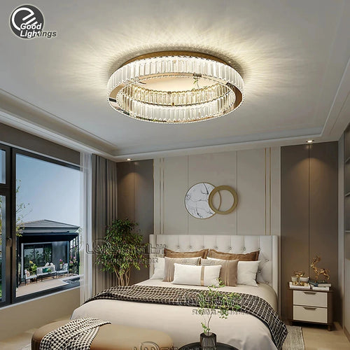 Plafonnier LED ronde en cristal pour chambre à coucher salon Foyer salle à manger moderne luxe en acier inoxydable plafonnier en cristal - vue 2 sur 8